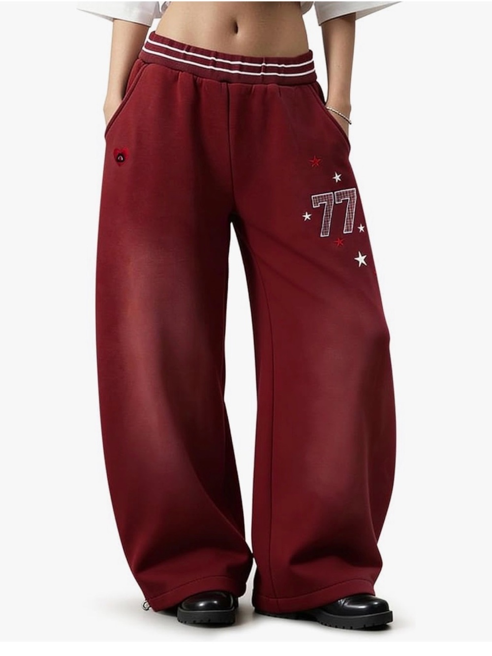Aelfric Eden 77 Baggy Barrel Sweatpants  Wide-Leg Maroon w/ '77' Patch NWT Large